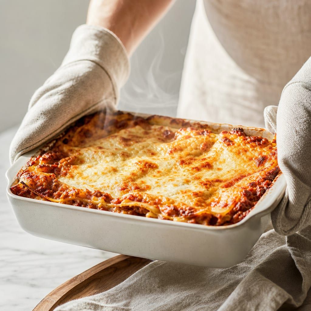 Lasagnes qui sortent du four
